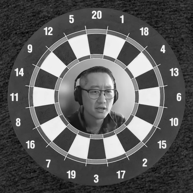 Producer Jay on Dartboard with Fusco Show back
