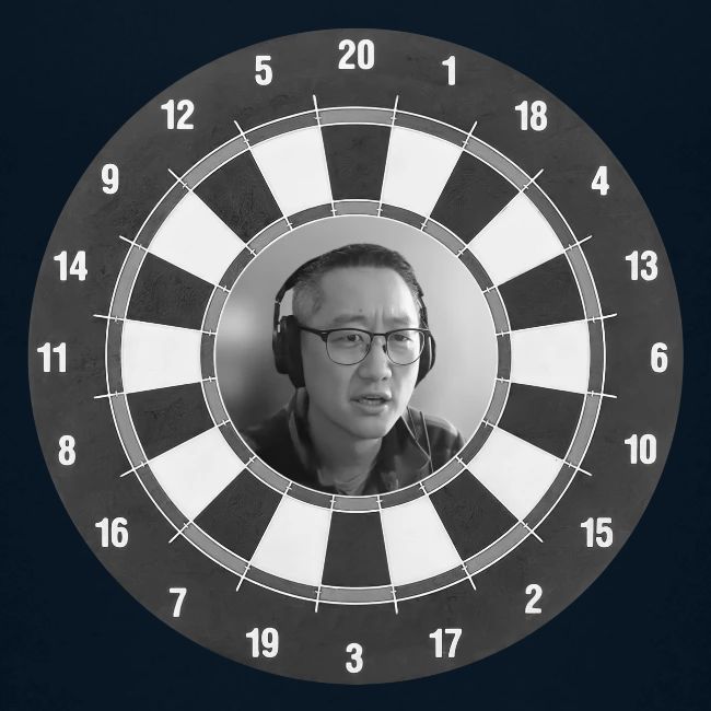 Producer Jay on Dartboard with Fusco Show back