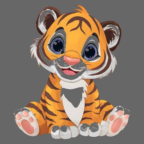 Adorable Cartoon Tiger Cub with Innocent Eyes - Kids' Premium T-Shirt