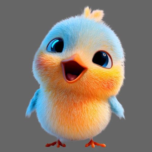 Colorful Cartoon Baby Bird in Orange and Blue - Kids' Premium T-Shirt