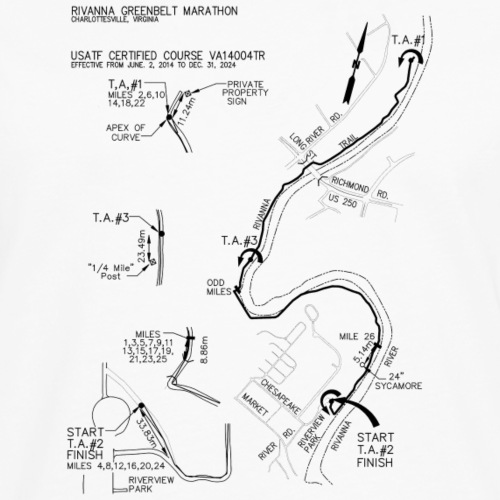 Rivanna Greenbelt Marathon Official Course Map - Men's Premium Long Sleeve T-Shirt