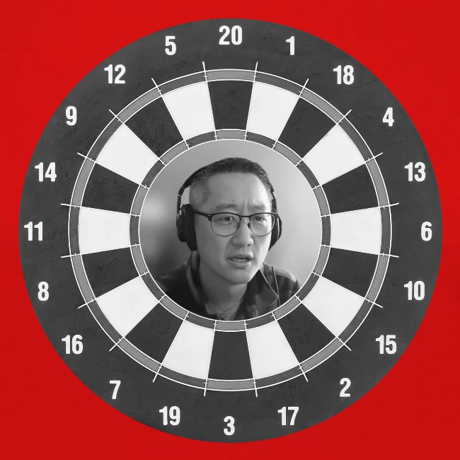 Producer Jay on Dartboard with Fusco Show back