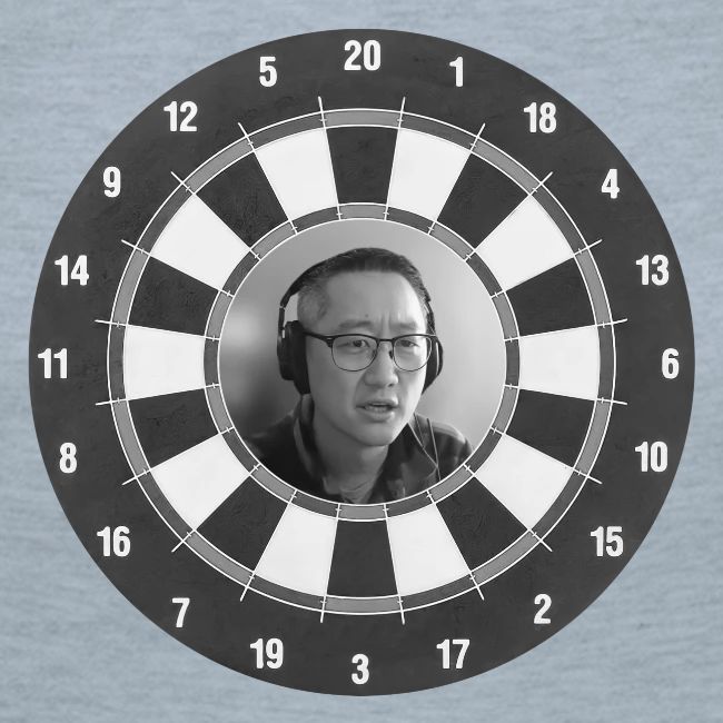 Producer Jay on Dartboard with Fusco Show back
