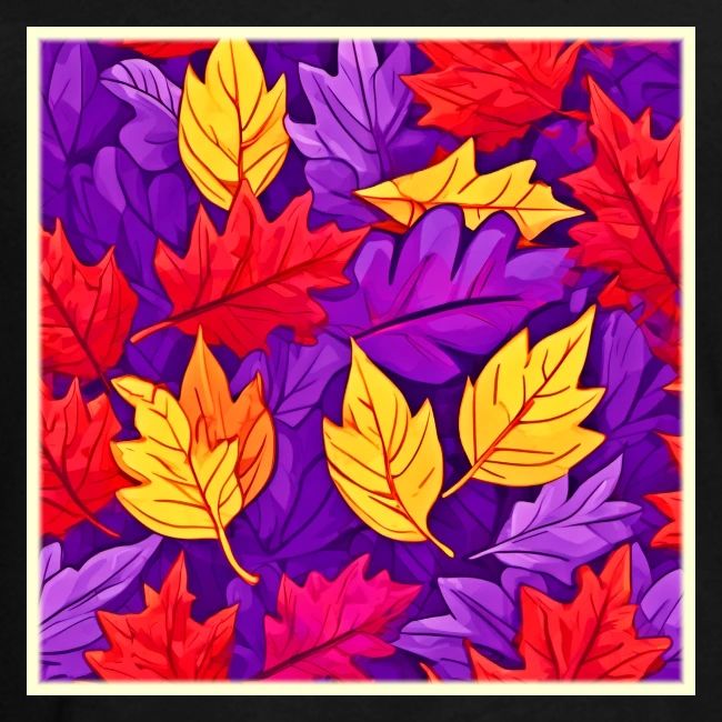 Vivid Cartoon Leaves: Purple, Yellow, Red