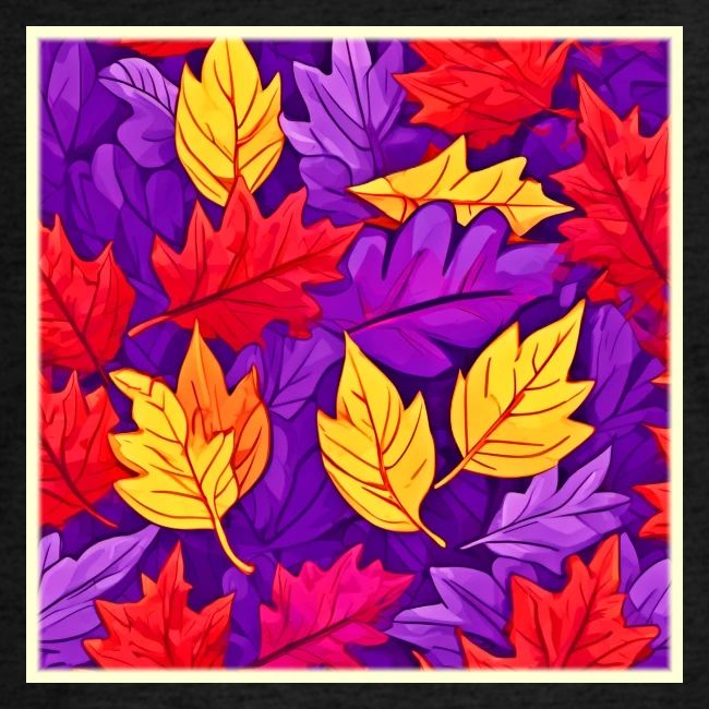 Vivid Cartoon Leaves: Purple, Yellow, Red