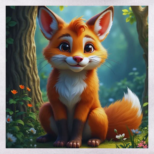 Magical fantasy fox in enchanted forest scene