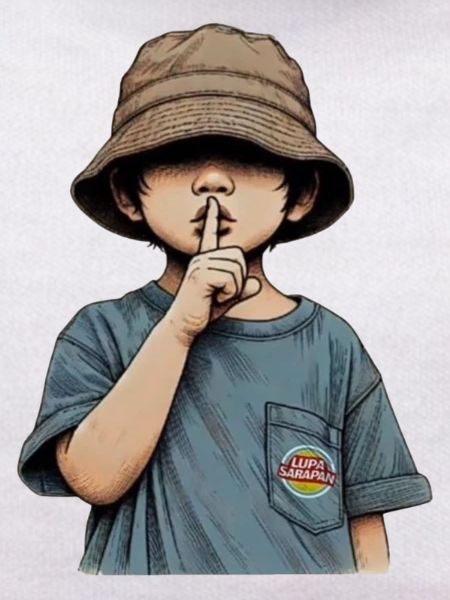 Shushing Kid in Bucket Hat