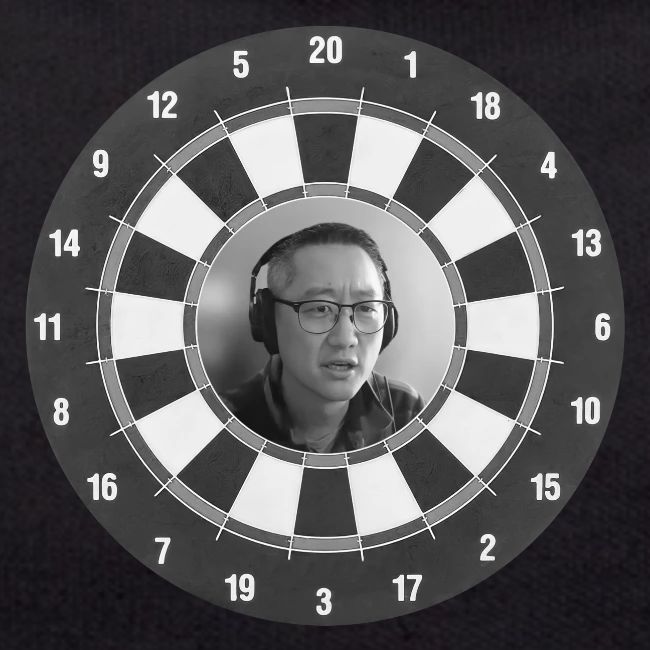 Producer Jay on Dartboard with Fusco Show back