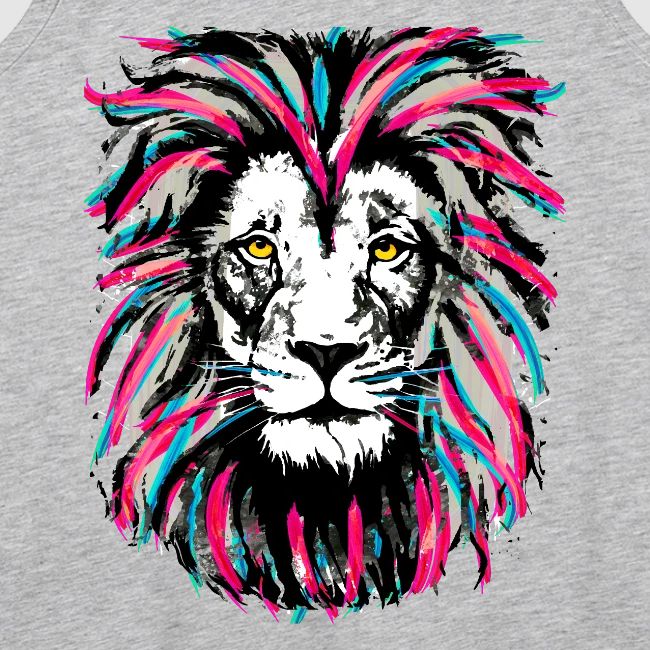 Neon Pink Lion Head Portrait Drawing - Purple Lion