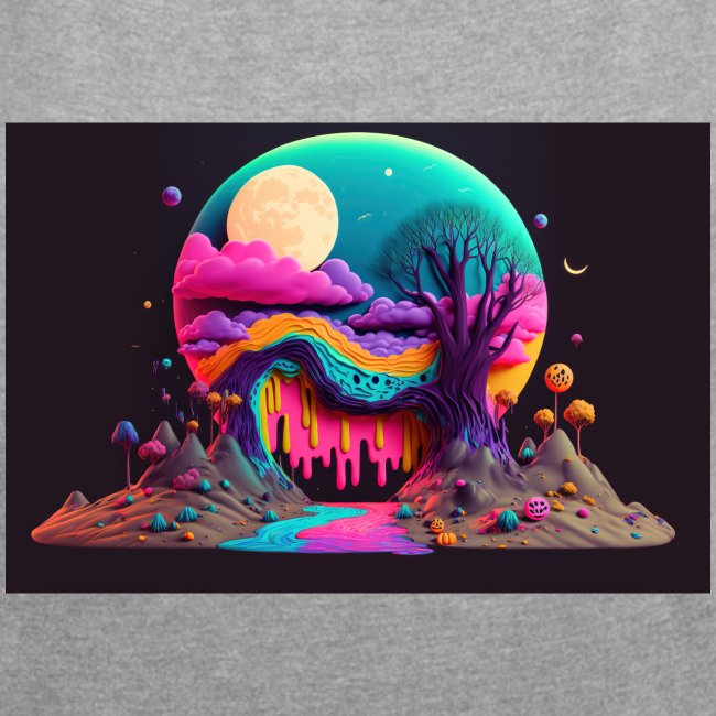 Spooky Full Moon Psychedelic Landscape Paint Drips