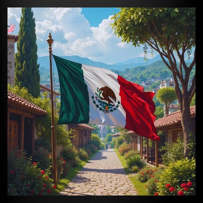 Mexican flag surrounded by nature and magic town