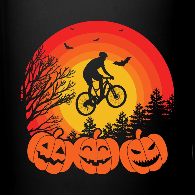 Bicycle Pumpkins Bats Forest Halloween Scene
