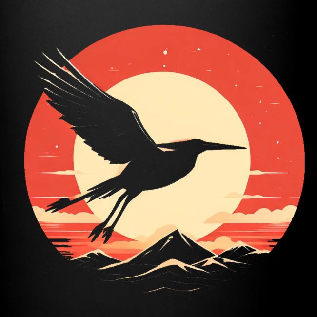 Majestic Crane Soaring Against Rising Sun