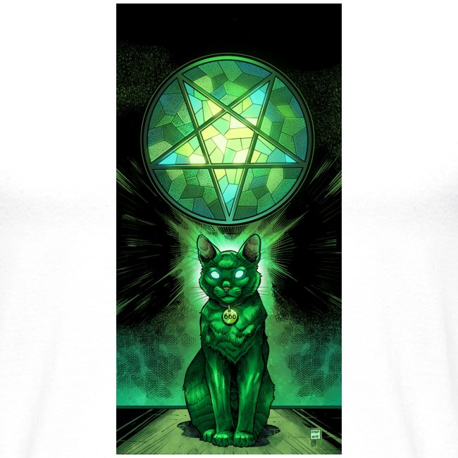 Green Satanic Cat and Pentagram Stained Glass