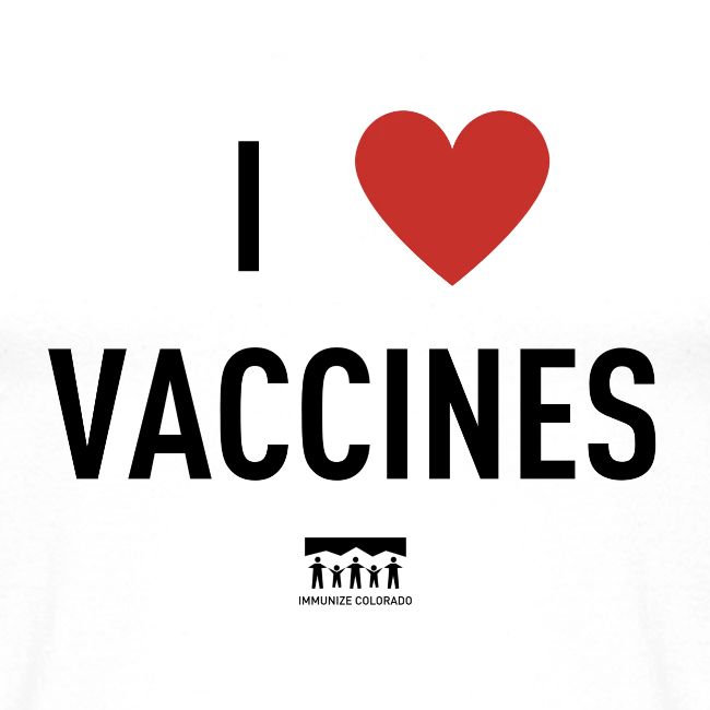 I heart vaccines black Immunize Colorado Logo