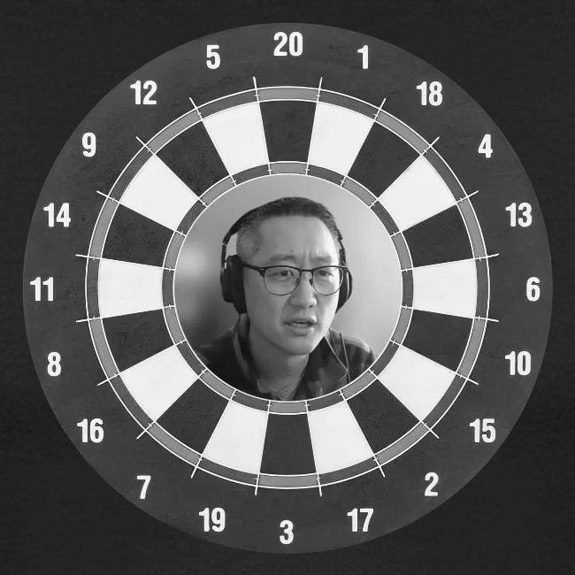 Producer Jay on Dartboard with Fusco Show back