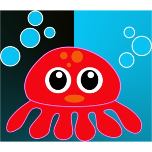Red Octopus on Blue/Black