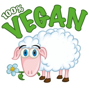 Funny Vegan Logo With Cute Sheep Eating A Flower