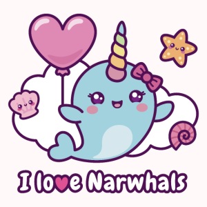 I Love Narwhals - Kawaii Unicorn Whale with Heart