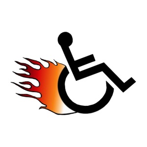 Wheelchair user is doing with flames