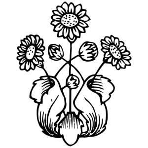 Vintage Sunflower Motif - Black Ink, White Fill