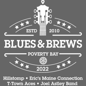 2022 Blues & Brews WHITE Guitar 2 logos