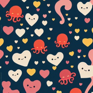 Hearts and Octopuses Swimming In The Sea - Super C