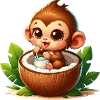 Monkey Relaxing Inside Coconut