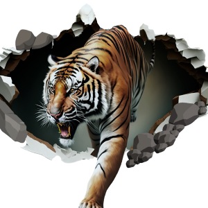 Fashion Design Tiger Coming Out, Wild Feline Tiger