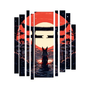Japanese Zenko Kitsune: Mystical Fox at Torii Gate