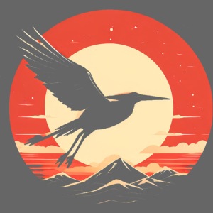 Majestic Crane Soaring Against Rising Sun