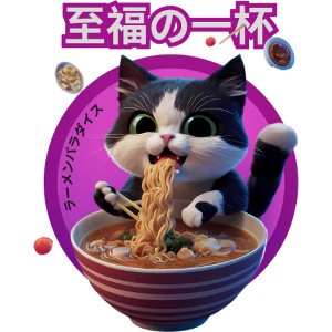 Cat Enjoying Ramen: Japanese Typography