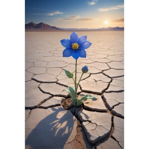 Blue Flower Growing In Barren Desert Wall Posters