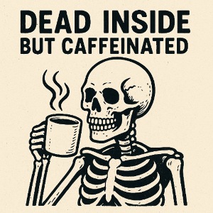 Skeleton Sipping Coffee