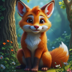 Magical fantasy fox in enchanted forest scene