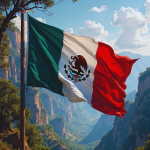 Mexican Flag in Mountain Nature Landscape
