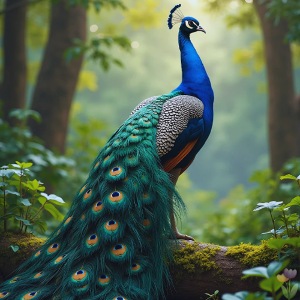 Majestic Peacock in Enchanted Forest