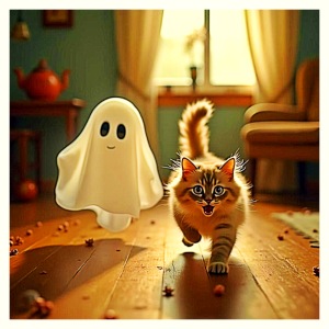 Funny Kitten Spooky Friend