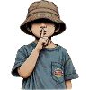 Shushing Kid in Bucket Hat