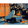 Blue Cat Lantern Night Garden