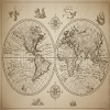 Antique double-halved world map 