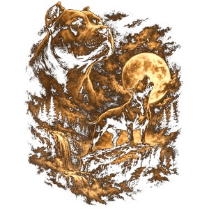 Pit Bull Howling Moon Fantasy Forest Tee