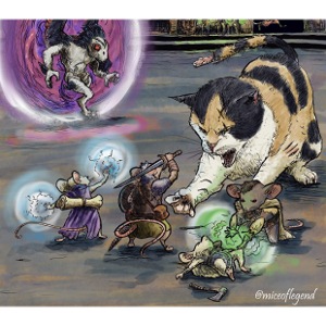 Mice warriors fighting a cat