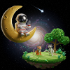 Astronaut on Moonlit Island