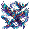 Fantastical birds in flight
