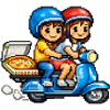 Boy and Girl on Vespa with Pizza!