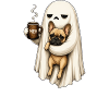 Meh Ghost Sips Coffee with Pug