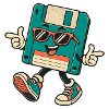 Retro Disk Mascot with Sunglasses