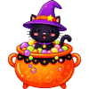 Whiskered Witch in Cauldron