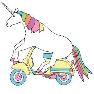 unicorn riding motor scooter